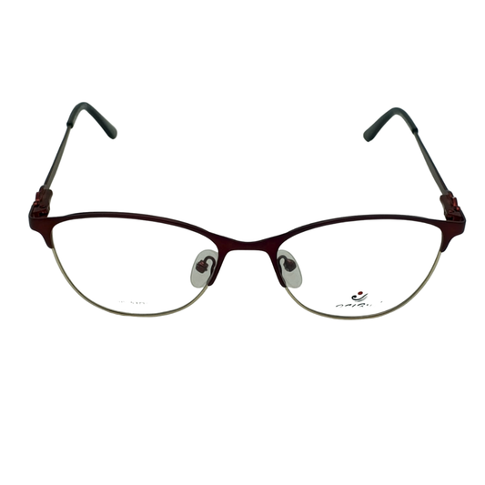 Women’s Anti-Blue Light Cat-Eye Half-Rim Glasses – Wine Red & Gold (Model HK009)