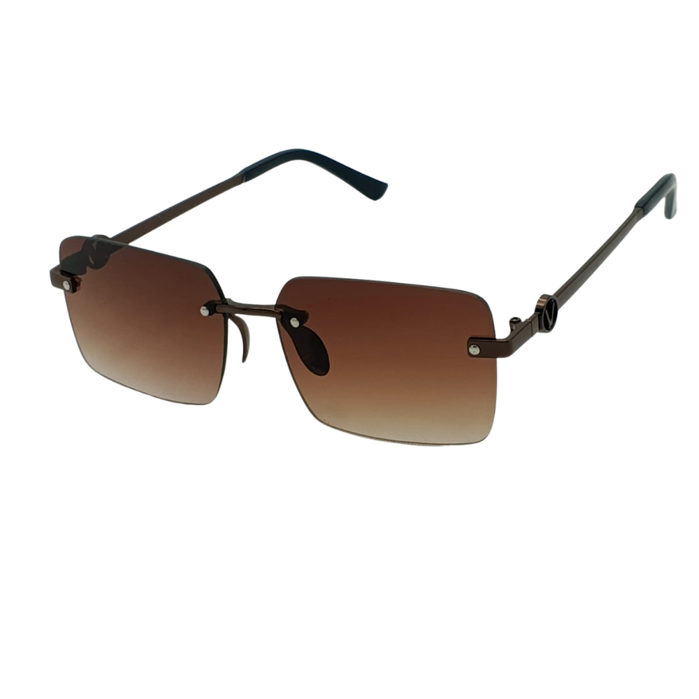 Rimless Gradient Brown Titanium Sunglasses – Bronze V Logo Luxury Edition