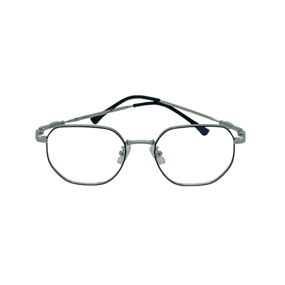 Unisex Anti-Blue Light Glasses – Retro Metal Polygon Frame (Silver & Black)