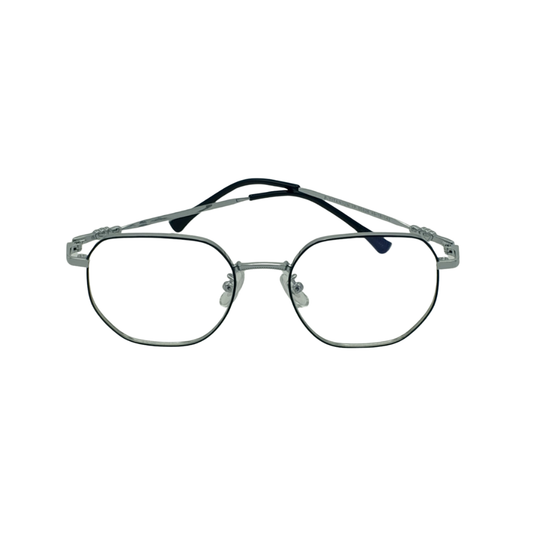 Unisex Anti-Blue Light Glasses – Retro Metal Polygon Frame (Silver & Black)