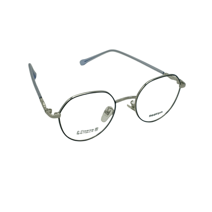 SUOFEIA Pure β-Titanium Retro Round Two-Tone Frame Silver & Black with Blue Tips