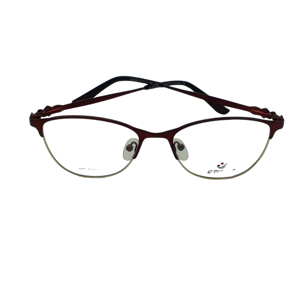 Women’s Anti-Blue Light Cat-Eye Half-Rim Glasses – Wine Red & Gold (Model HK009)