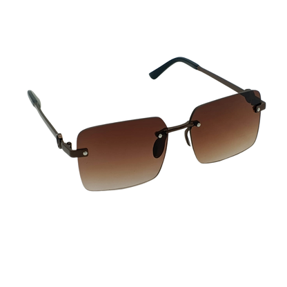 Rimless Gradient Brown Titanium Sunglasses – Bronze V Logo Luxury Edition