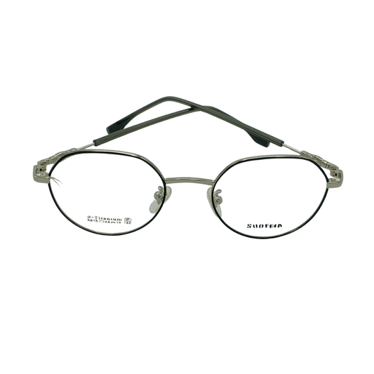 SUOFEIA Pure β-Titanium Anti-Blue Light Glasses – Retro Round Ultra-Light Frame (Silver & Black)