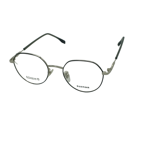 SUOFEIA Pure β-Titanium Anti-Blue Light Glasses – Retro Round Ultra-Light Frame (Silver & Black)