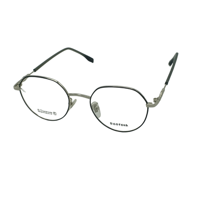 SUOFEIA Pure β-Titanium Anti-Blue Light Glasses – Retro Round Ultra-Light Frame (Silver & Black)