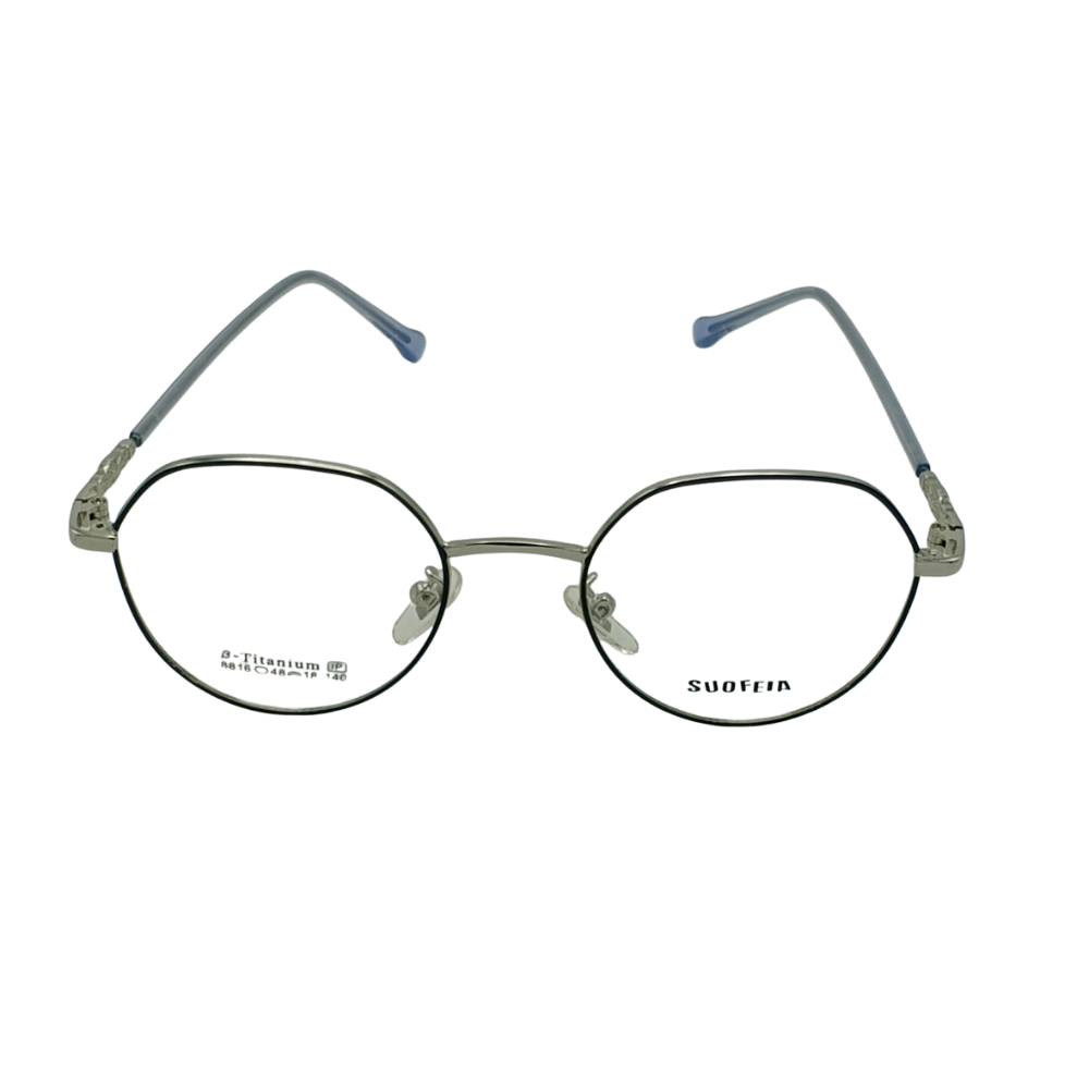 SUOFEIA Pure β-Titanium Retro Round Two-Tone Frame Silver & Black with Blue Tips