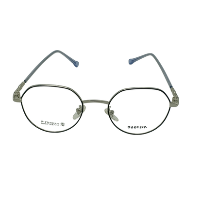 SUOFEIA Pure β-Titanium Retro Round Two-Tone Frame Silver & Black with Blue Tips
