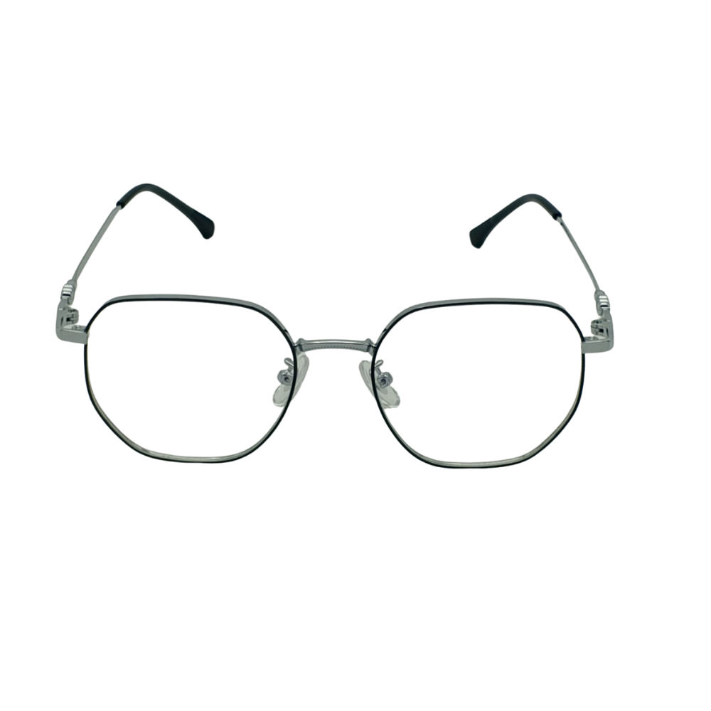 Unisex Anti-Blue Light Glasses – Retro Metal Polygon Frame (Silver & Black)