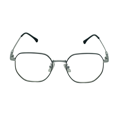 Unisex Anti-Blue Light Glasses – Retro Metal Polygon Frame (Silver & Black)
