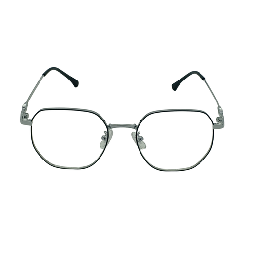 Unisex Anti-Blue Light Glasses – Retro Metal Polygon Frame (Silver & Black)