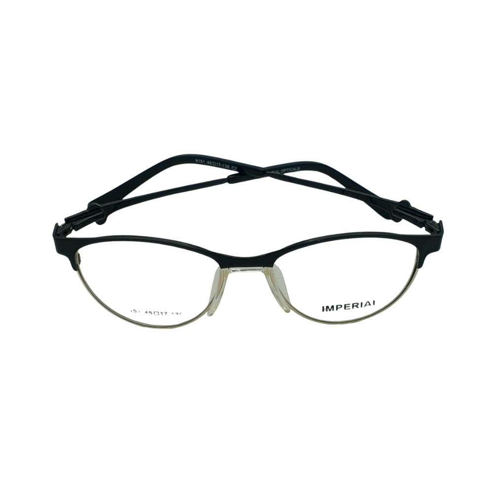 IMPERIAL Women’s  Cat-Eye Half-Rim Glasses – Matte Black & Gold (Model 8151)