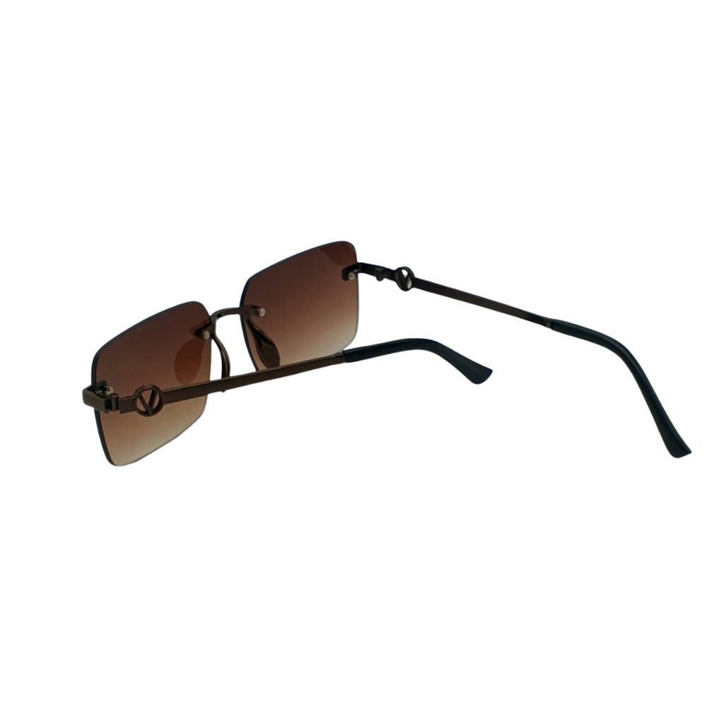 Rimless Gradient Brown Titanium Sunglasses – Bronze V Logo Luxury Edition