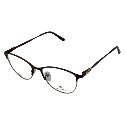 Women’s Anti-Blue Light Cat-Eye Half-Rim Glasses – Wine Red & Gold (Model HK009)