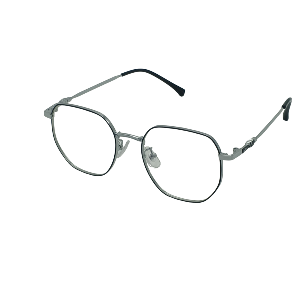 Unisex Anti-Blue Light Glasses – Retro Metal Polygon Frame (Silver & Black)