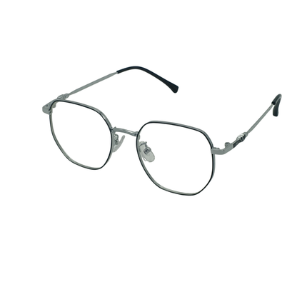 Unisex Anti-Blue Light Glasses – Retro Metal Polygon Frame (Silver & Black)