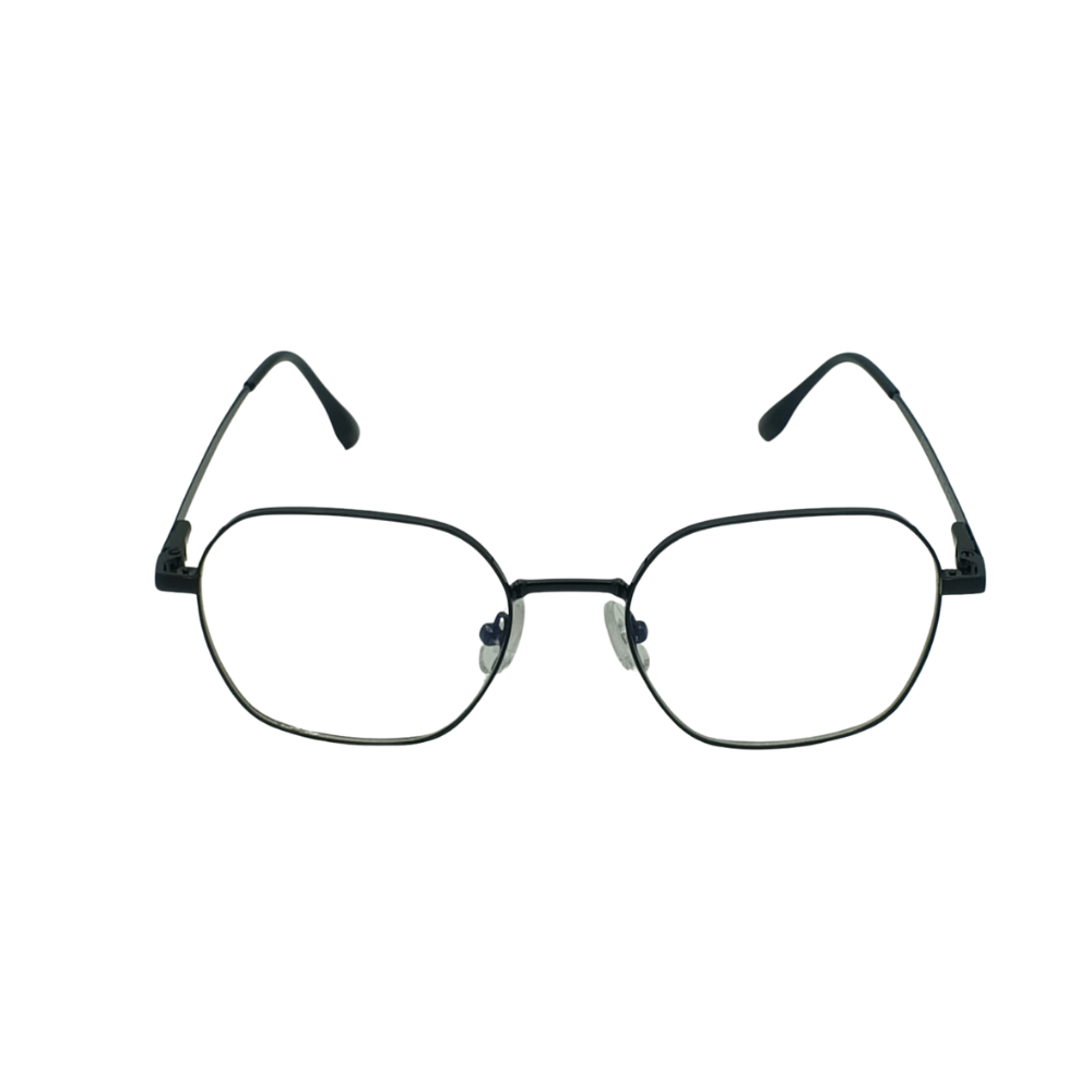 Unisex Anti-Blue Light Glasses – Retro Geometric Polygon Metal Frame Matte Black
