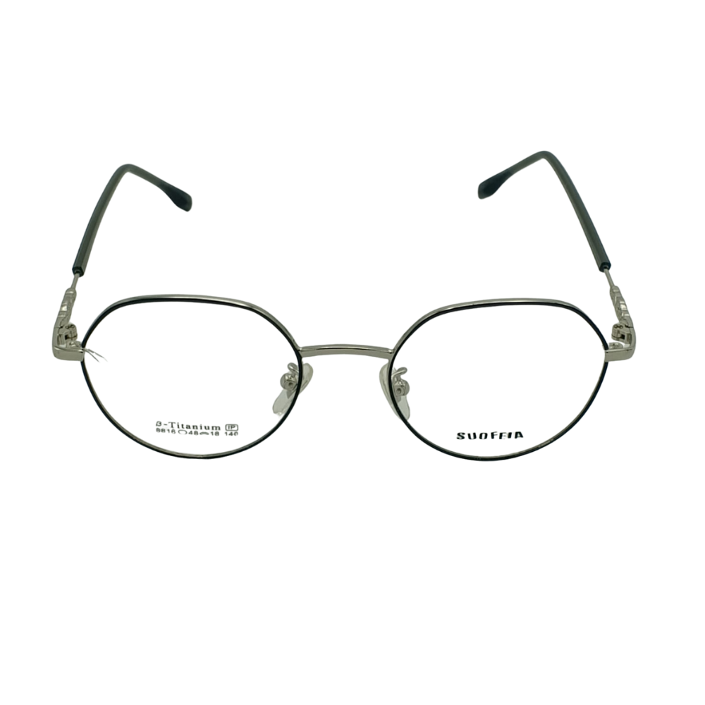 SUOFEIA Pure β-Titanium Anti-Blue Light Glasses – Retro Round Ultra-Light Frame (Silver & Black)