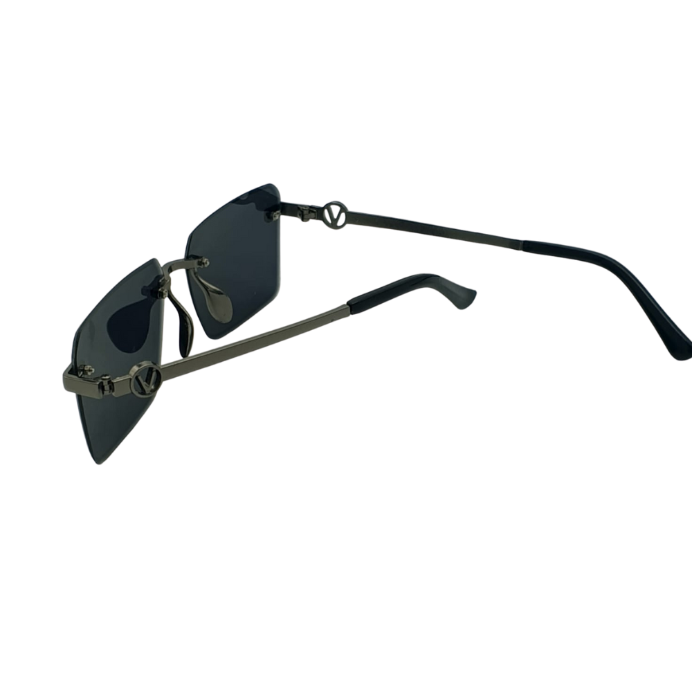 Rimless Stealth Black Titanium Sunglasses – Gunmetal V Logo Edition