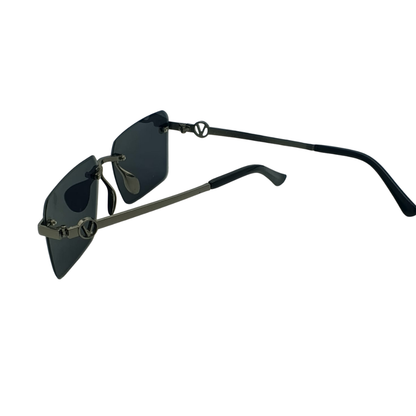 Rimless Stealth Black Titanium Sunglasses – Gunmetal V Logo Edition