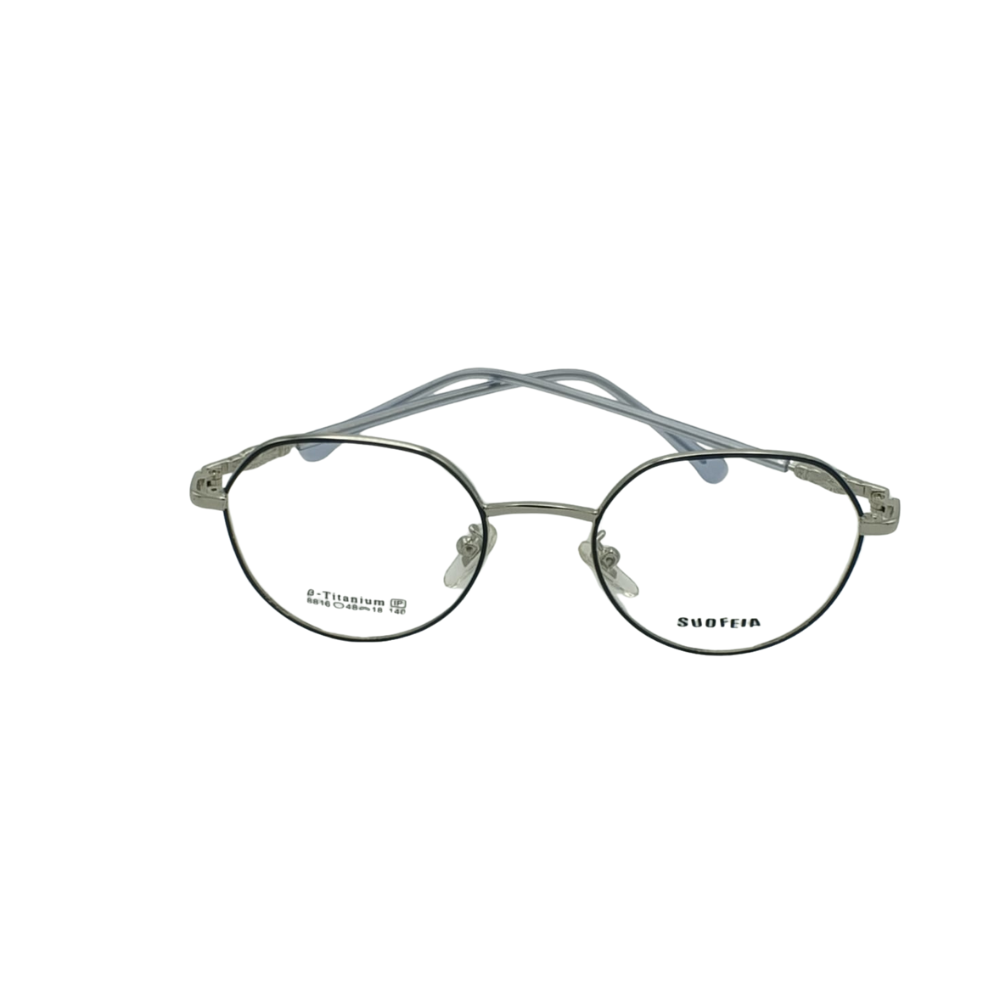 SUOFEIA Pure β-Titanium Retro Round Two-Tone Frame Silver & Black with Blue Tips
