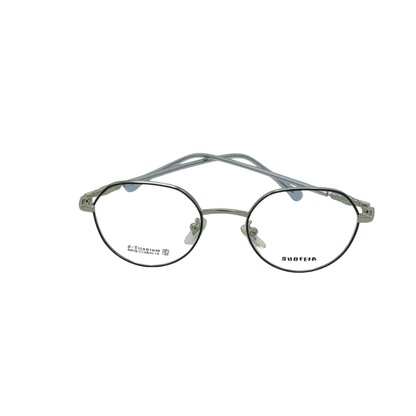 SUOFEIA Pure β-Titanium Retro Round Two-Tone Frame Silver & Black with Blue Tips