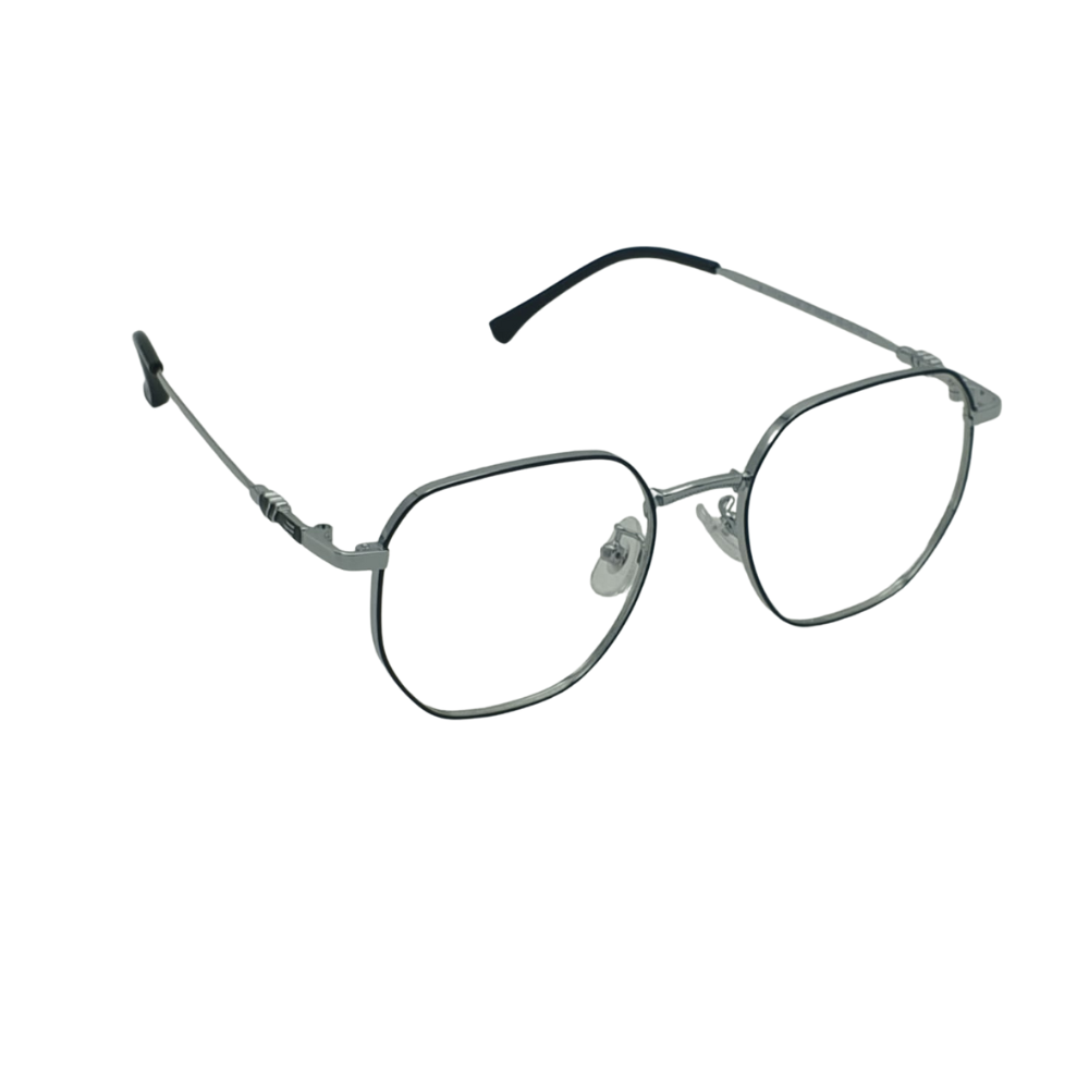 Unisex Anti-Blue Light Glasses – Retro Metal Polygon Frame (Silver & Black)
