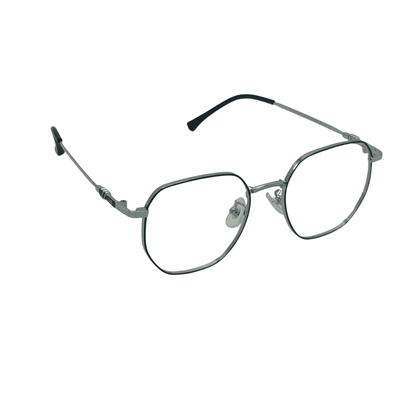 Unisex Anti-Blue Light Glasses – Retro Metal Polygon Frame (Silver & Black)