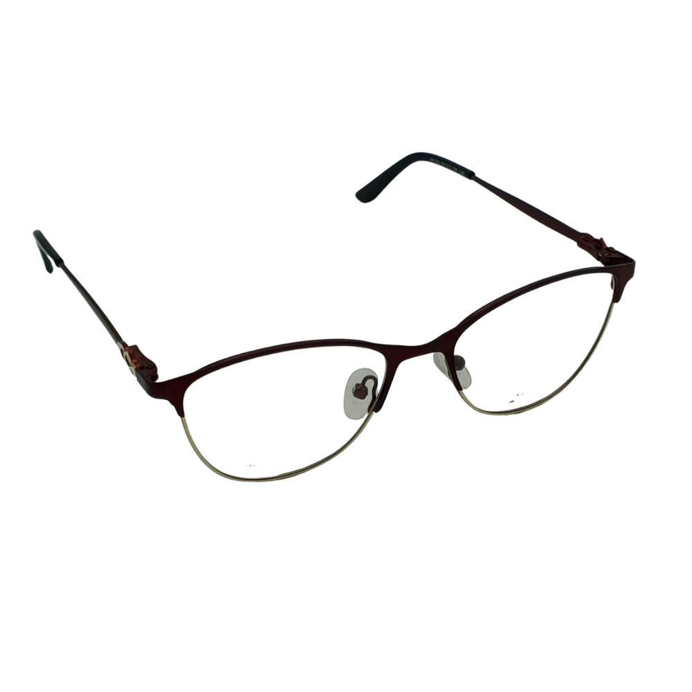 Women’s Anti-Blue Light Cat-Eye Half-Rim Glasses – Wine Red & Gold (Model HK009)