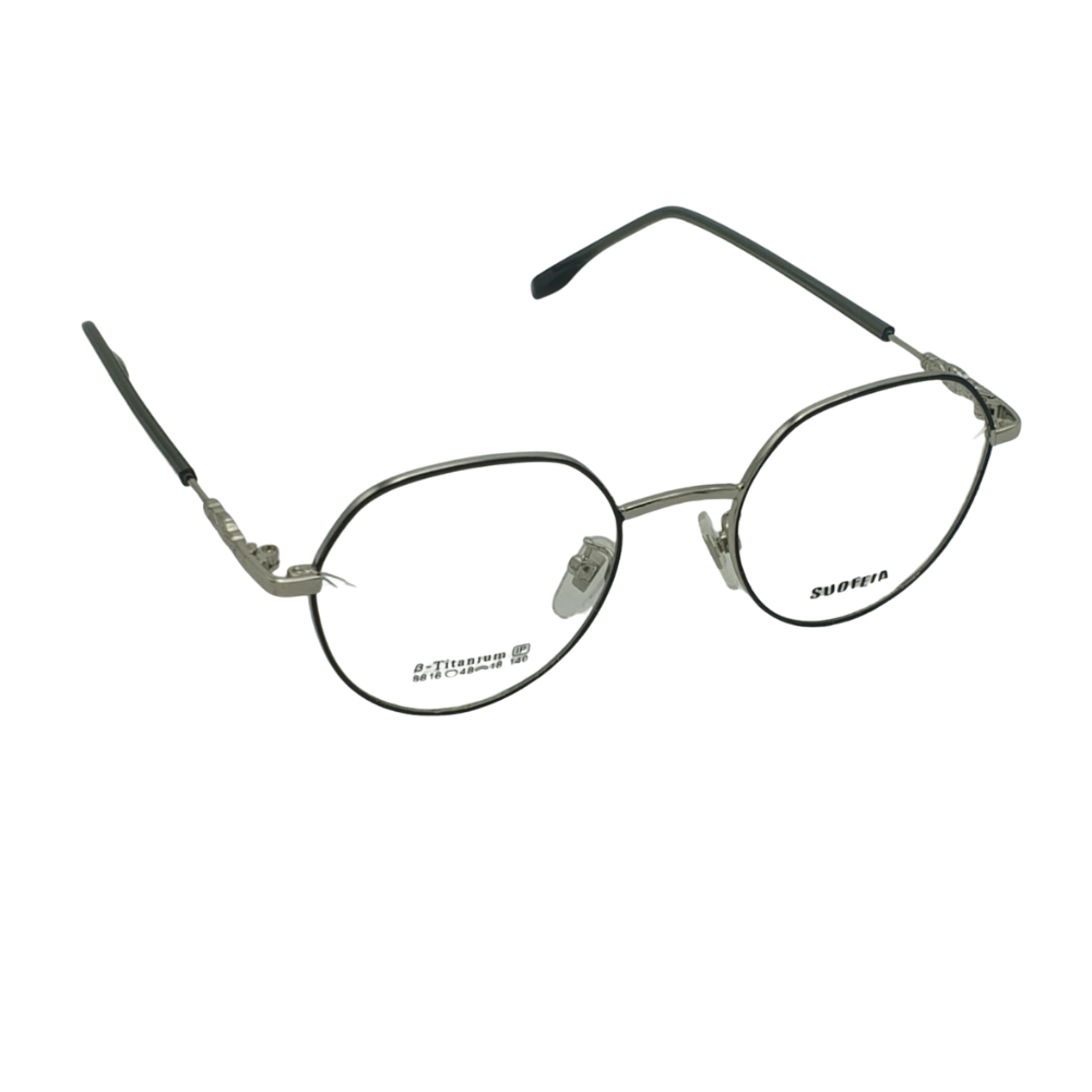 SUOFEIA Pure β-Titanium Anti-Blue Light Glasses – Retro Round Ultra-Light Frame (Silver & Black)