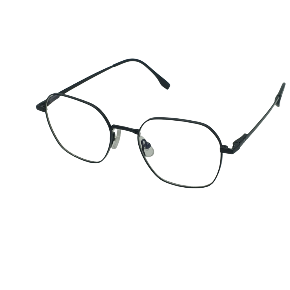 Unisex Anti-Blue Light Glasses – Retro Geometric Polygon Metal Frame Matte Black